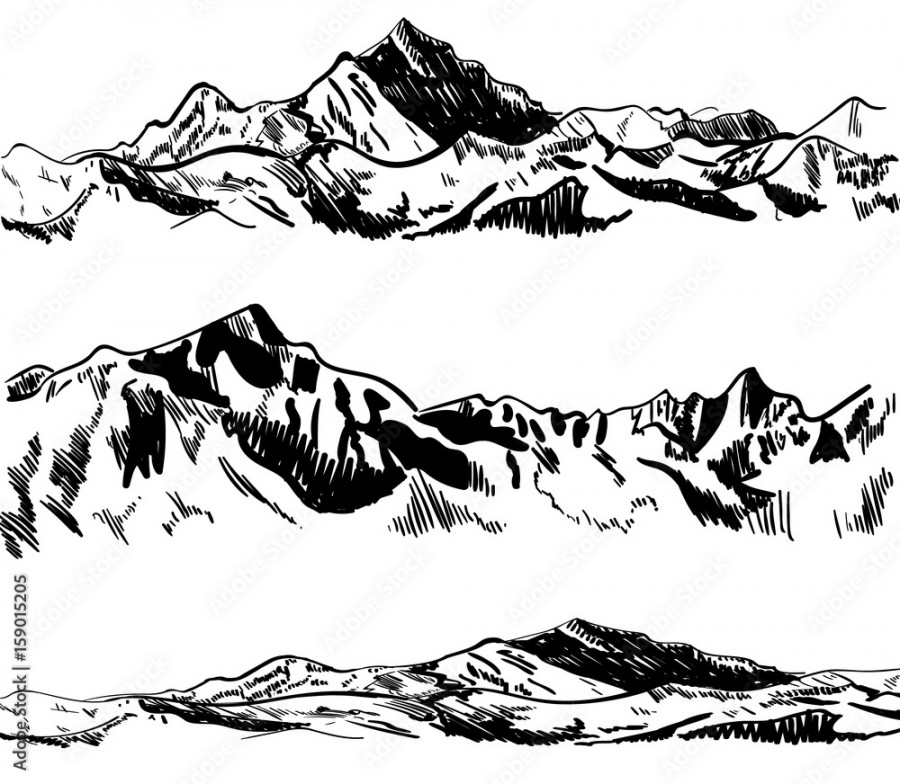 Outline drawings, mountains. Nature sketch