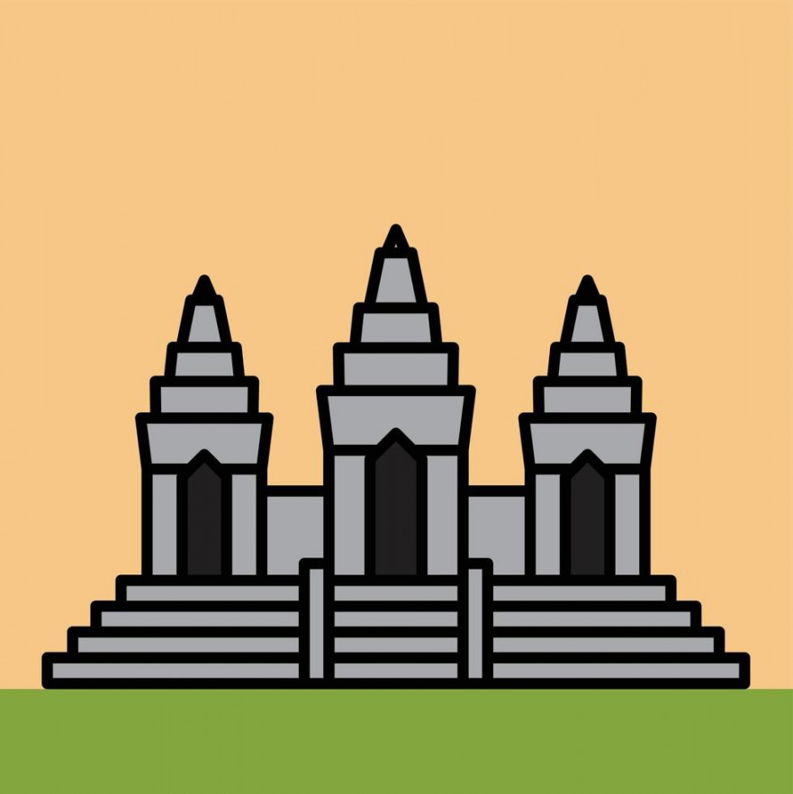 outline simplicity drawing of angkor wat landmark  Vector