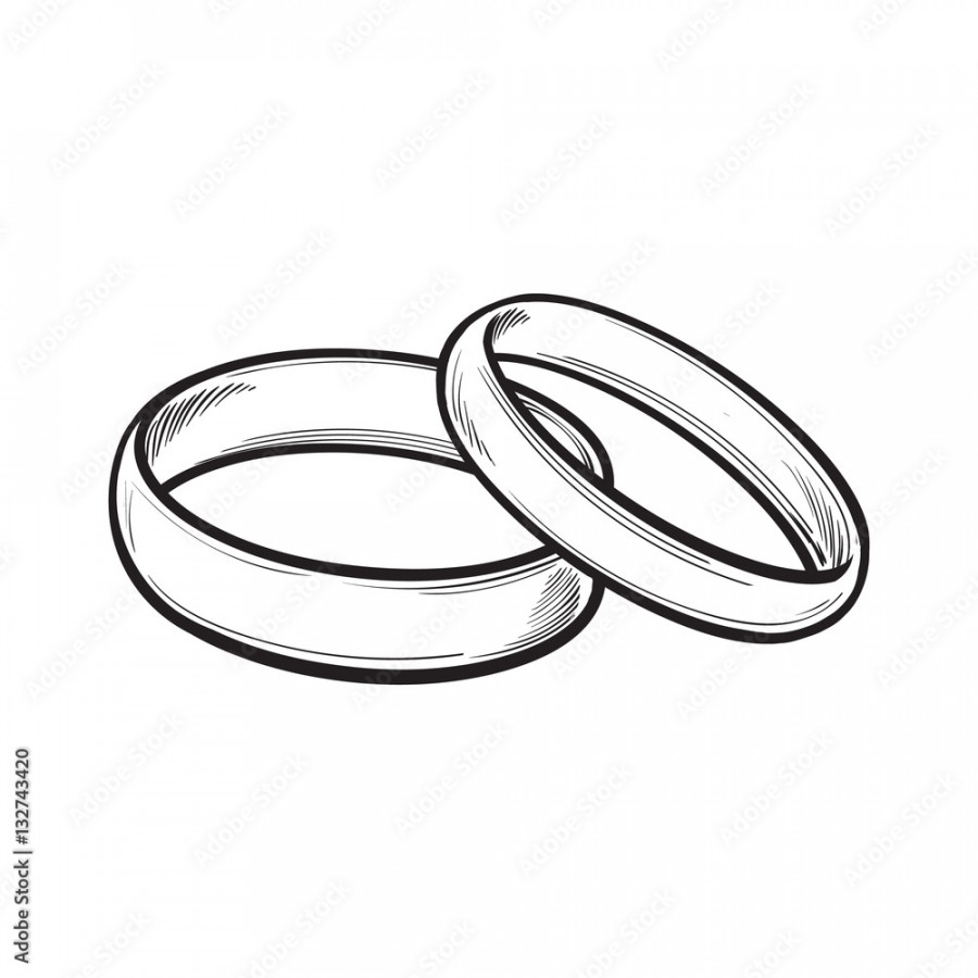 Pair of traditional golden wedding rings, sketch style