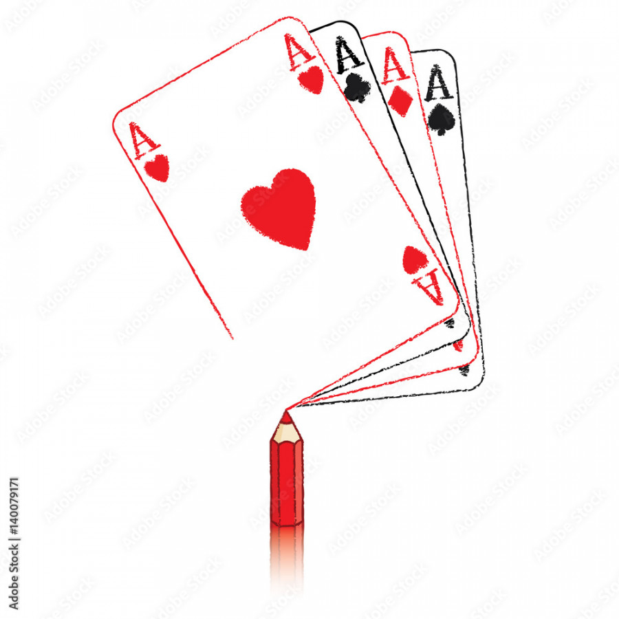 Pencil Drawing Ace of Hearts and Fan of playing Cards Stock