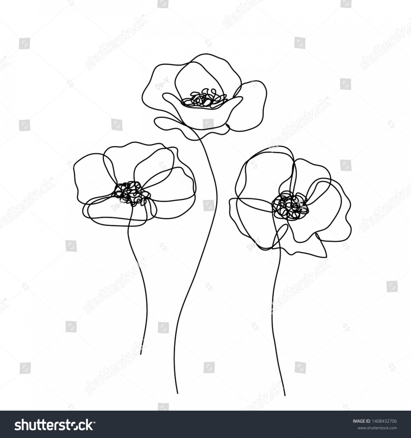 Poppies Flowers Continuous Line Drawing Editable Stock Vector