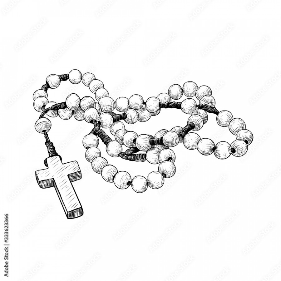 Prayer beads. Hand-drawn vintage drawing of the rosary