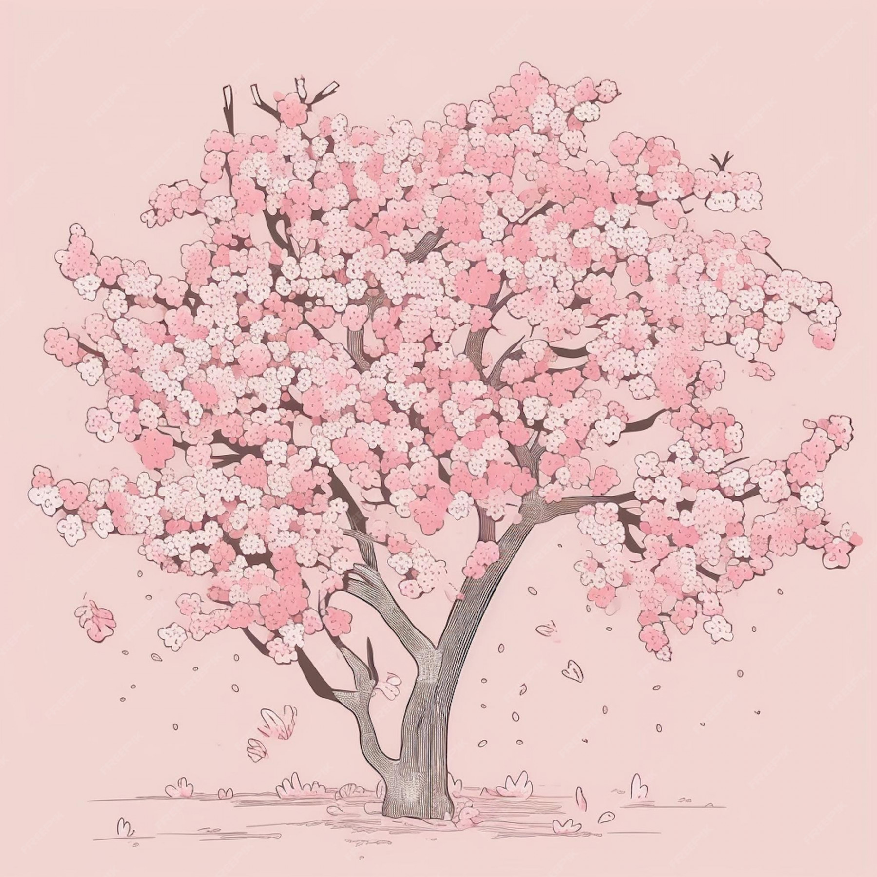 Premium Photo  Cherry blossom sakura tree line art drawing