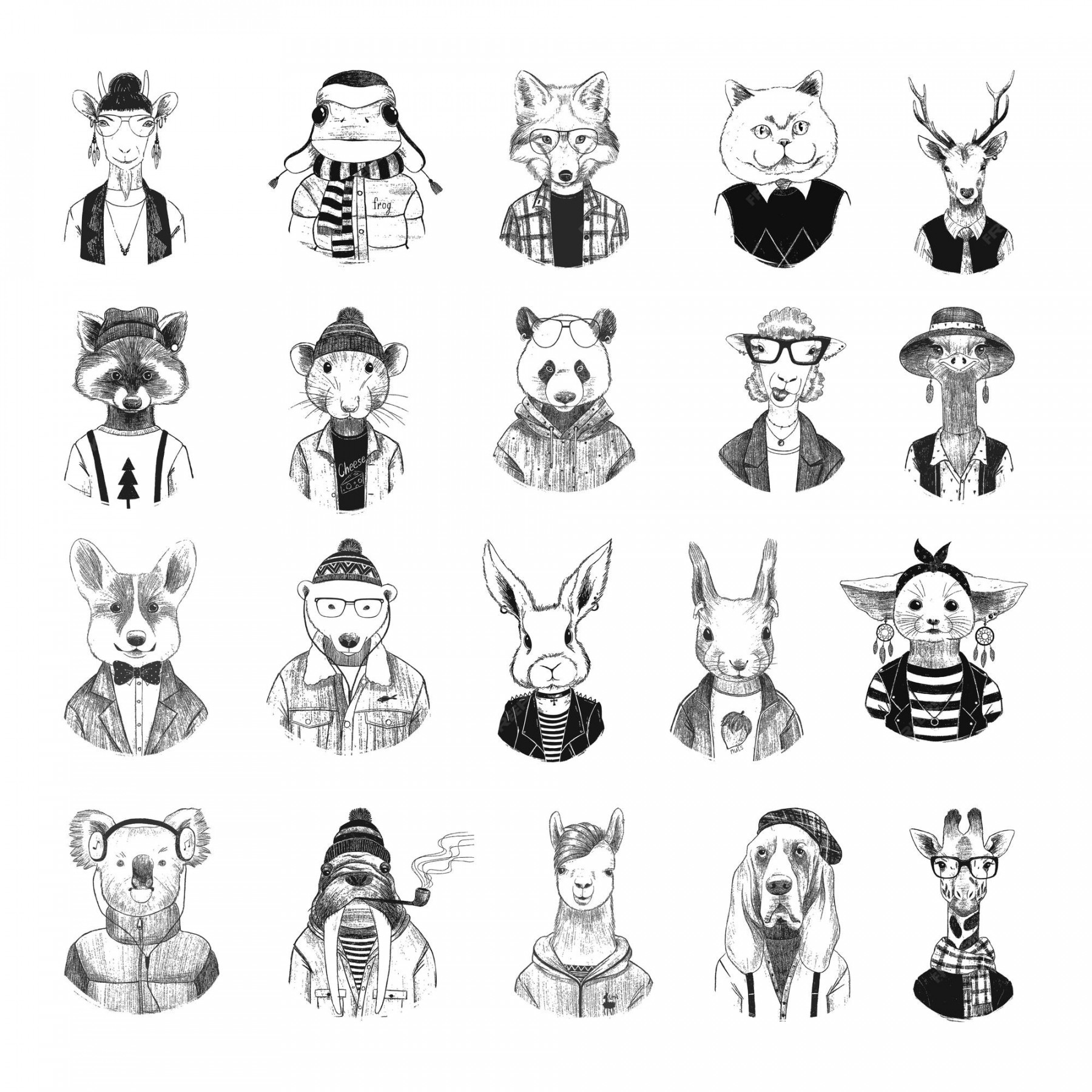 Premium Vector  Collection of monochrome illustrations of funny