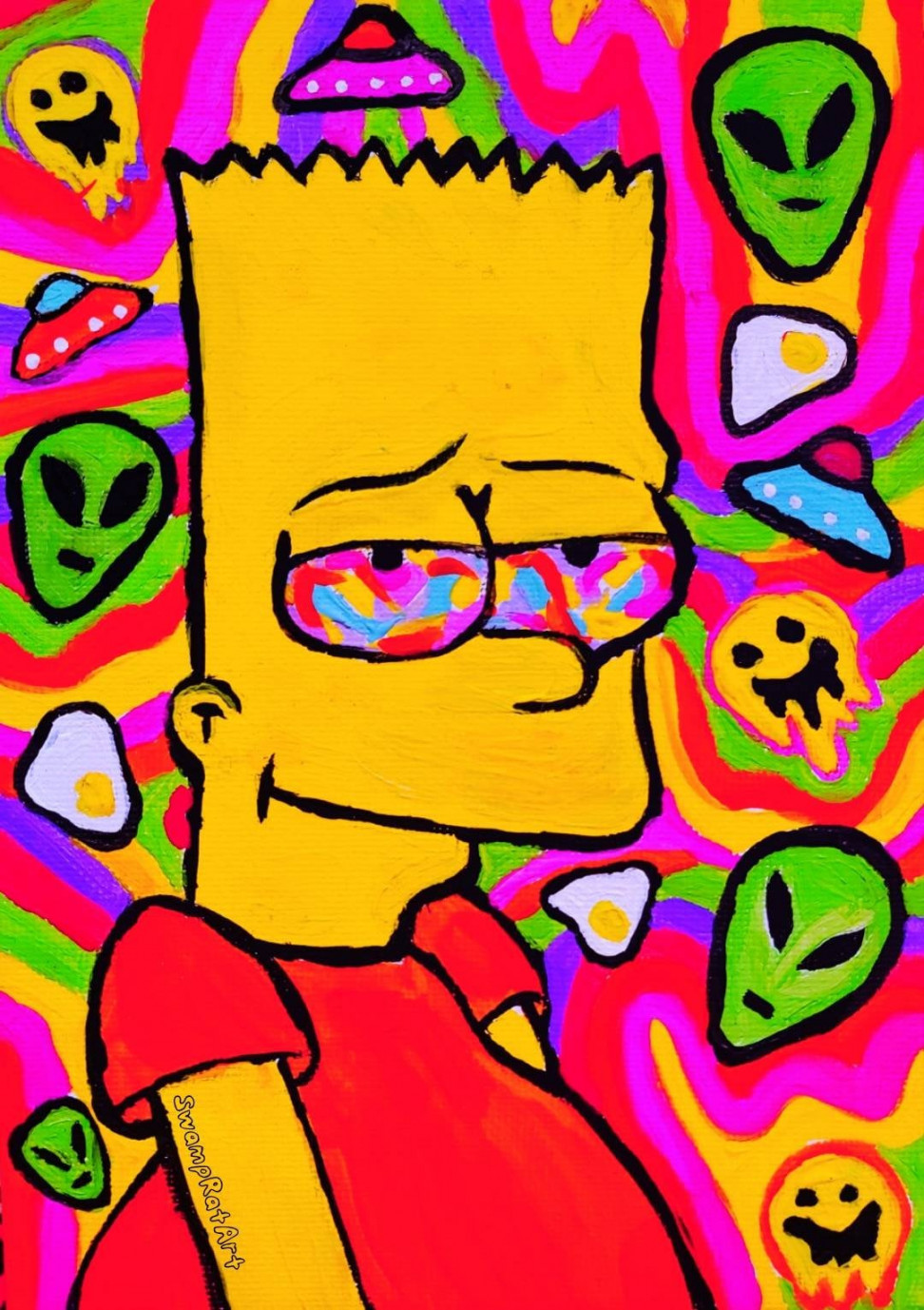 Psychadelic Trippy Stoner Bart, Giclee Fine Art Print, Hippie