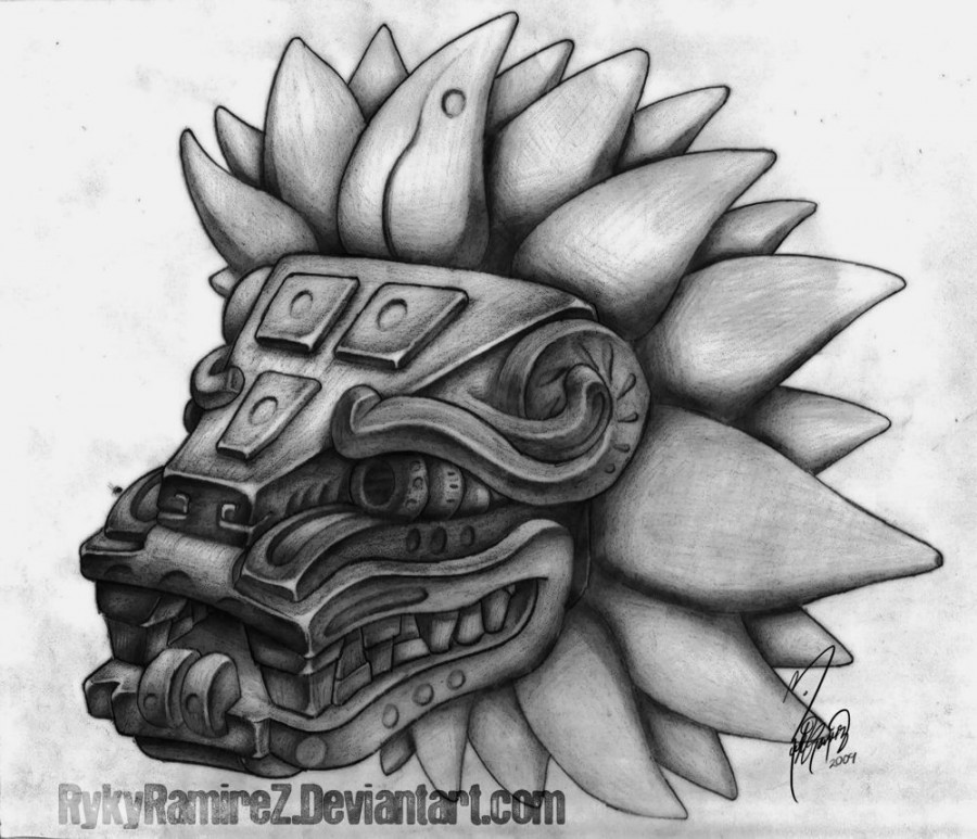 Quetzalcoatl Head  Mayan tattoos, Mexican art tattoos, Aztec