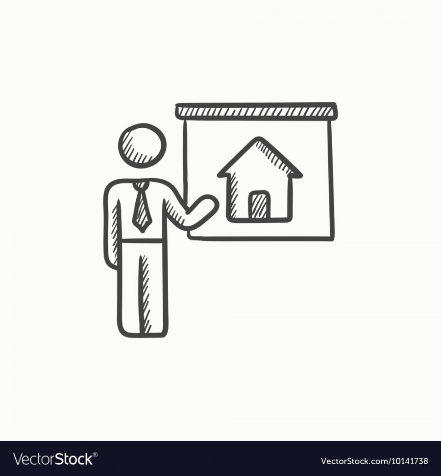 Real estate agent showing house sketch icon Vector Image