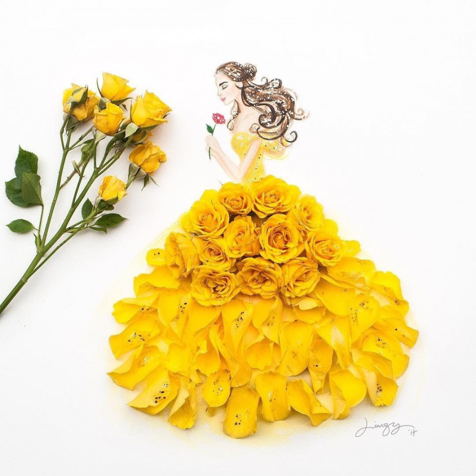 Real Flowers in Drawings of Dresses  Flower petal art, Flower art