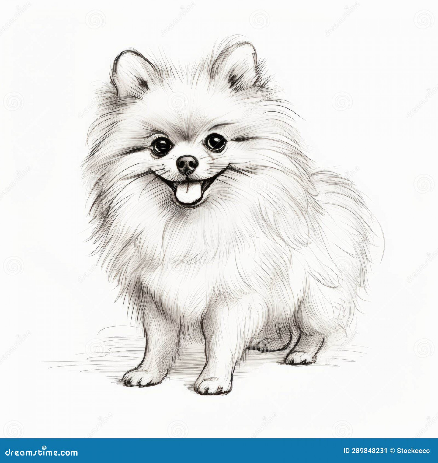 Realistic White Pomeranian Dog Drawing - Detailed Vector