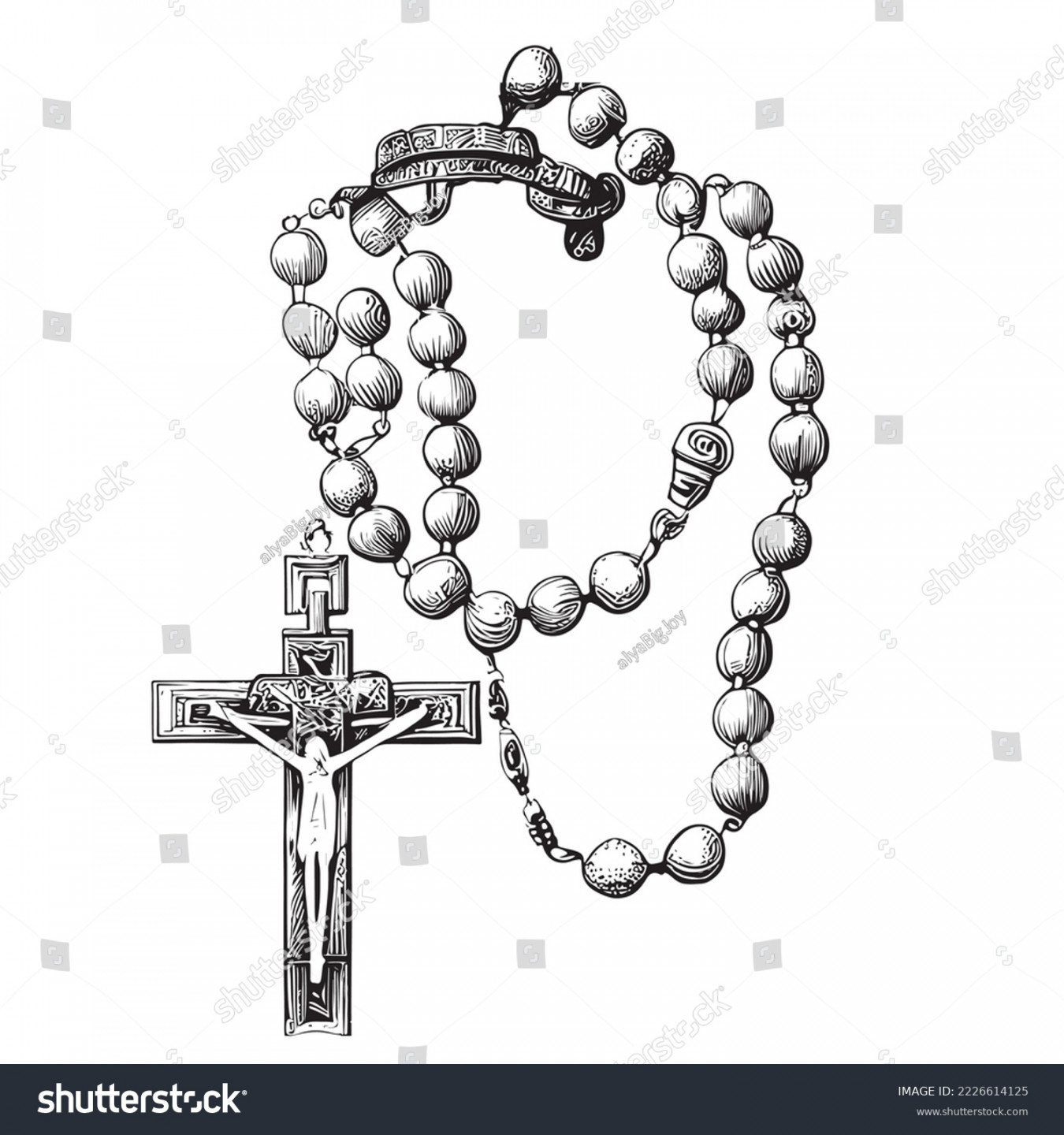 Rosary Cross Religion Hand Drawn Sketch Stock Vector (Royalty Free