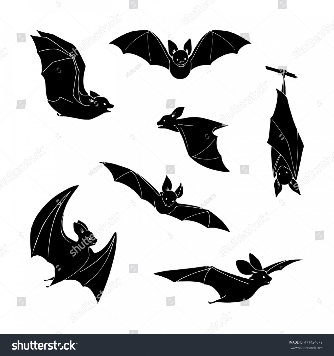 Set Cartoon Black Bat Different Stance: Stock-Vektorgrafik