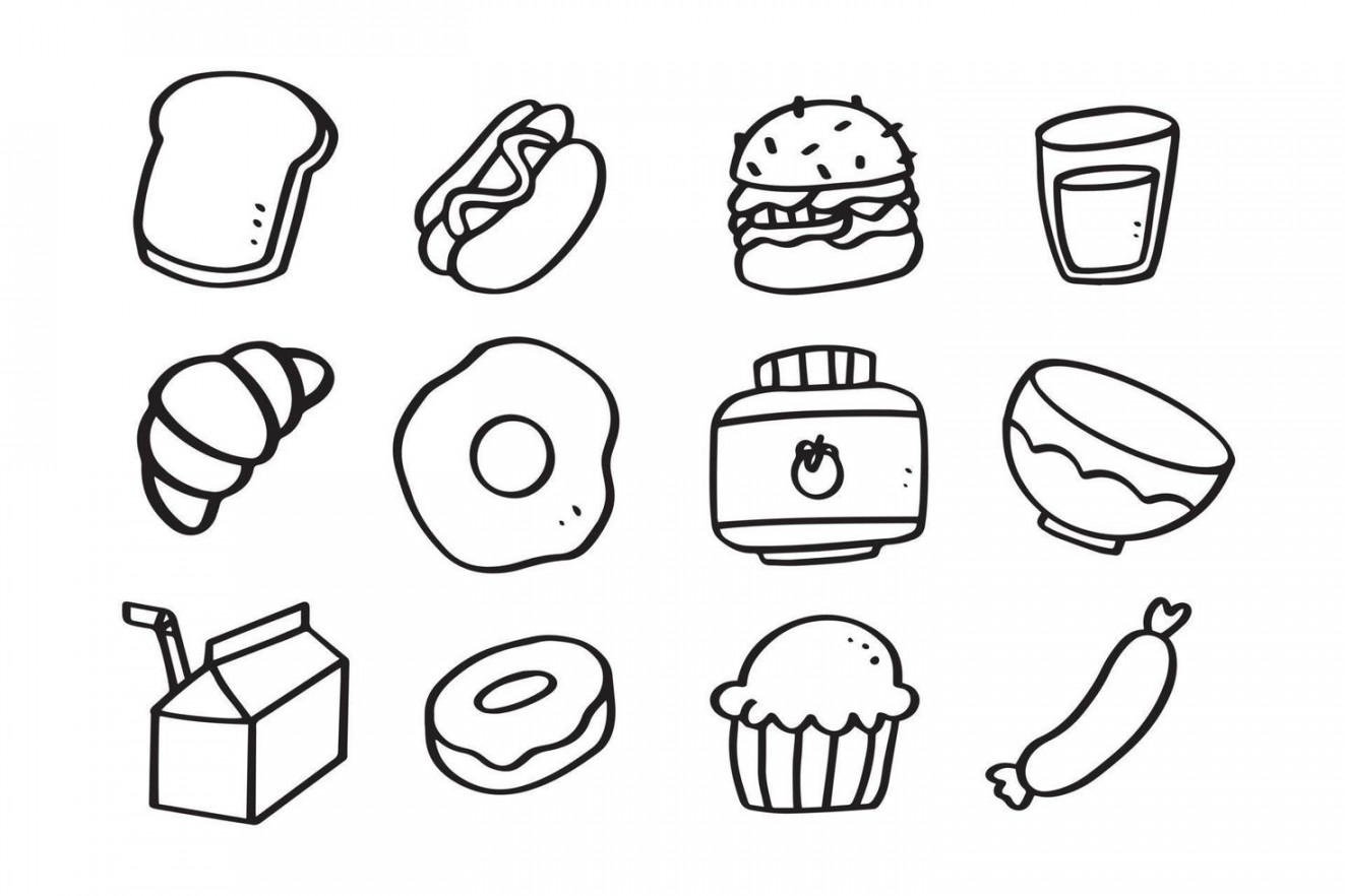 Set of food hand drawn line art illustration for design element