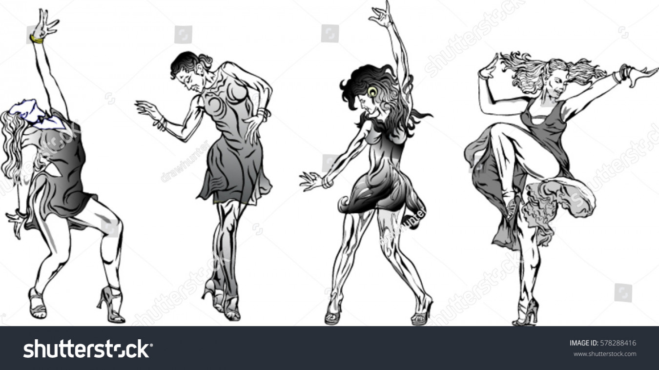 Set Sketch Dancing Women Different Poses: Stock-Vektorgrafik