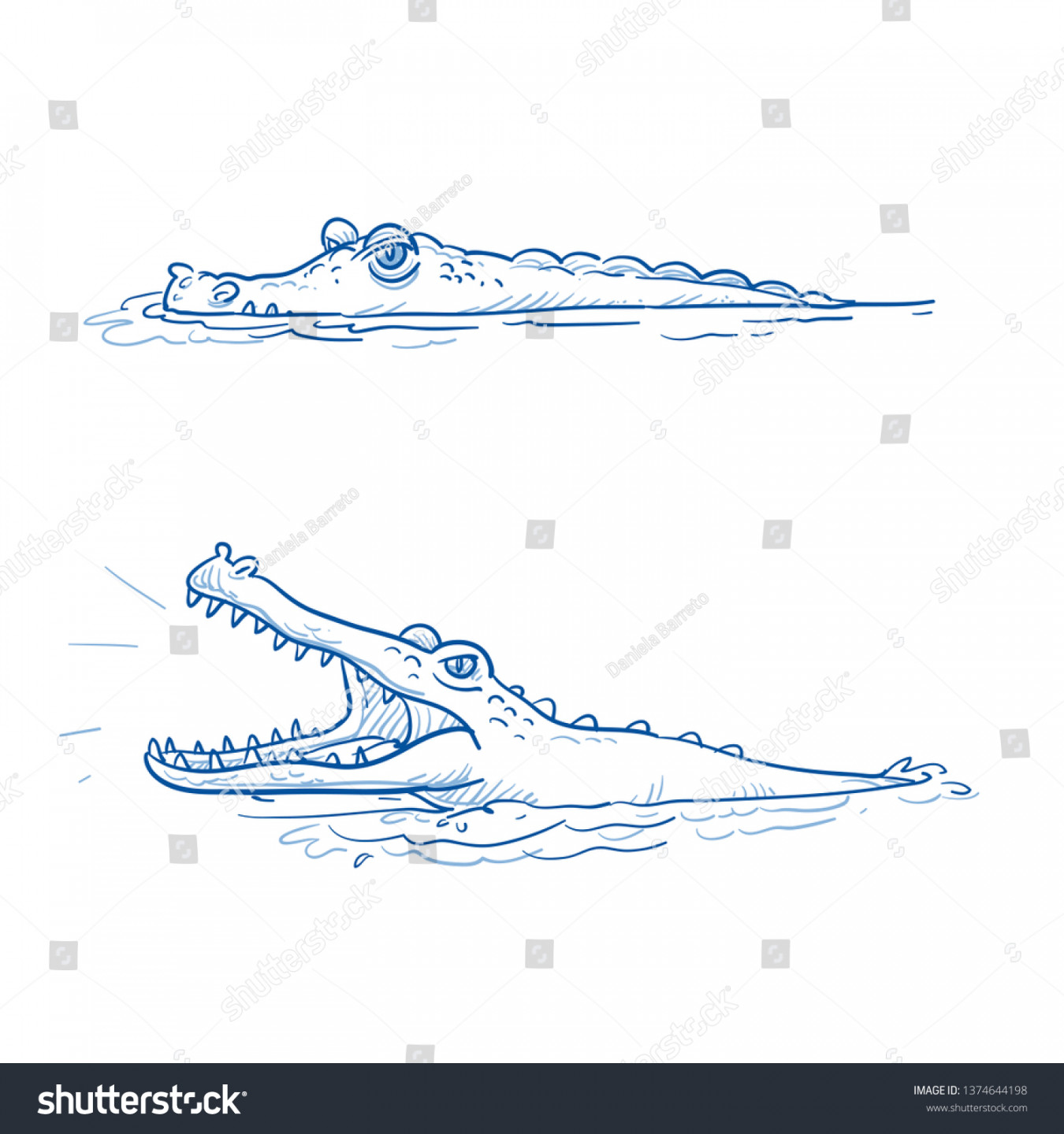 Set Two Alligators Swimming Water Open Stock Vector (Royalty Free