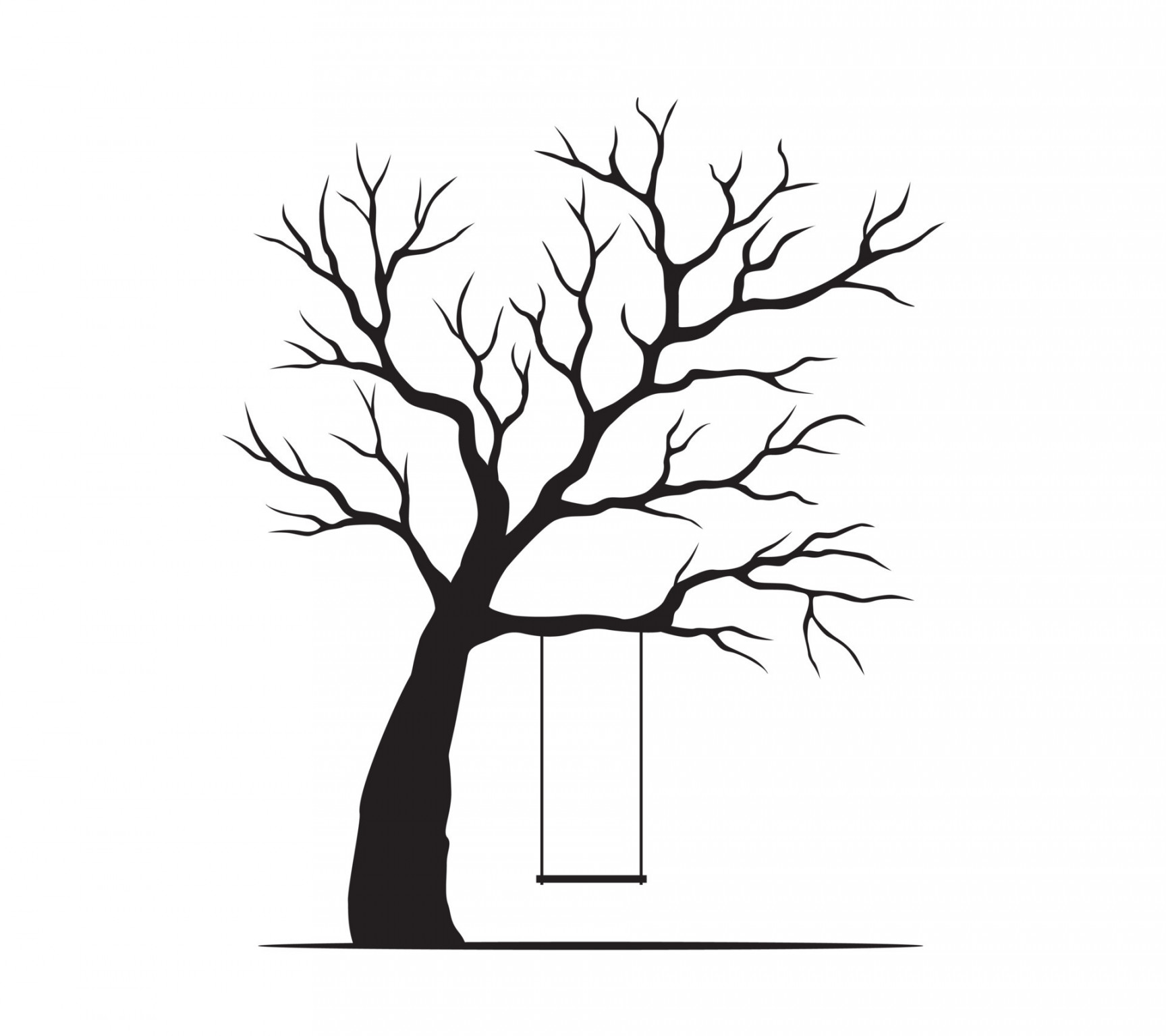 Shape of Black Tree with swing. Vector outline Illustration