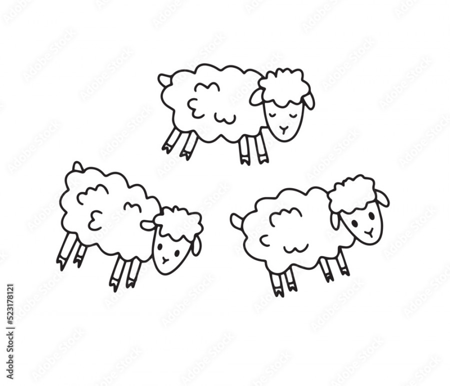 Sheep Doodle outline simple cartoon drawing style