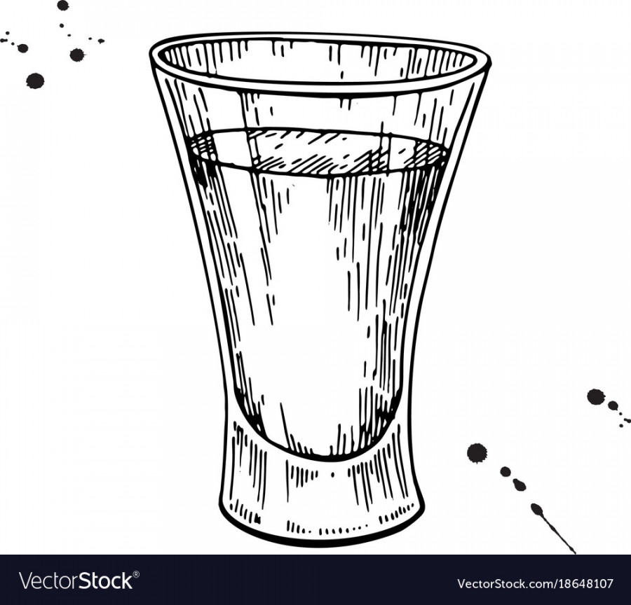 Shot glass drawing tequila vodka cocktail Vector Image