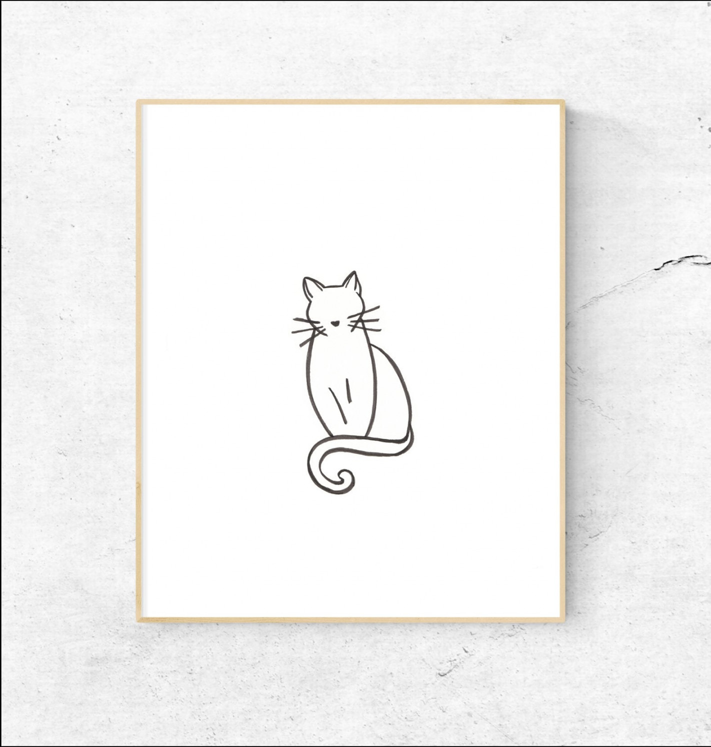 Simple Cat Line Drawing PHYSICAL Print Elegant Black and White