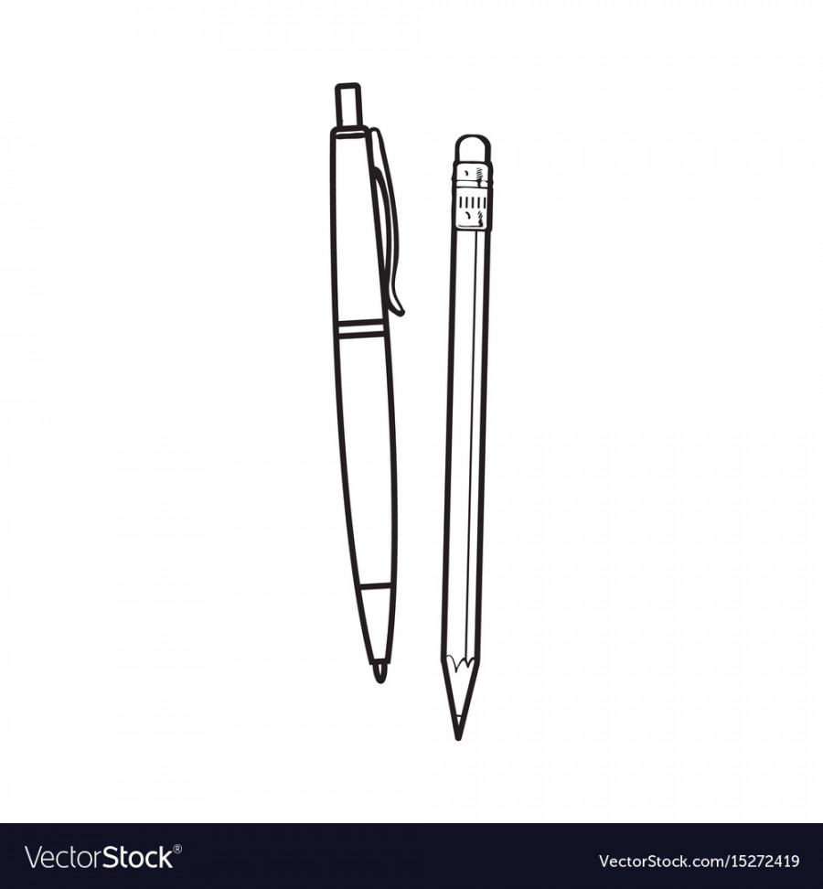 Simple hand drawn ball point pen and pencil Vector Image