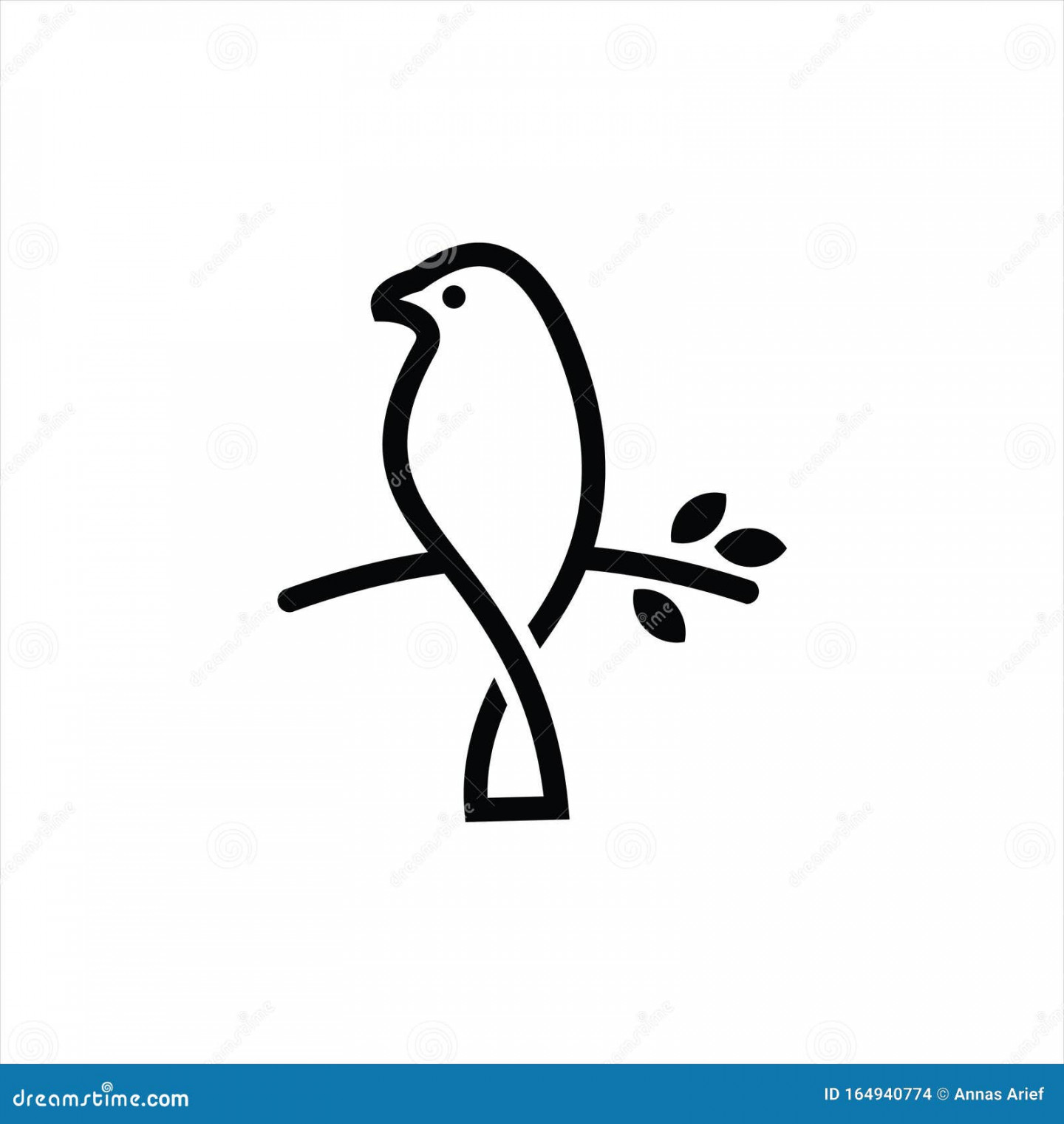 Simple Modern Line Art Standing Bird Vector on Branch Stock Vector