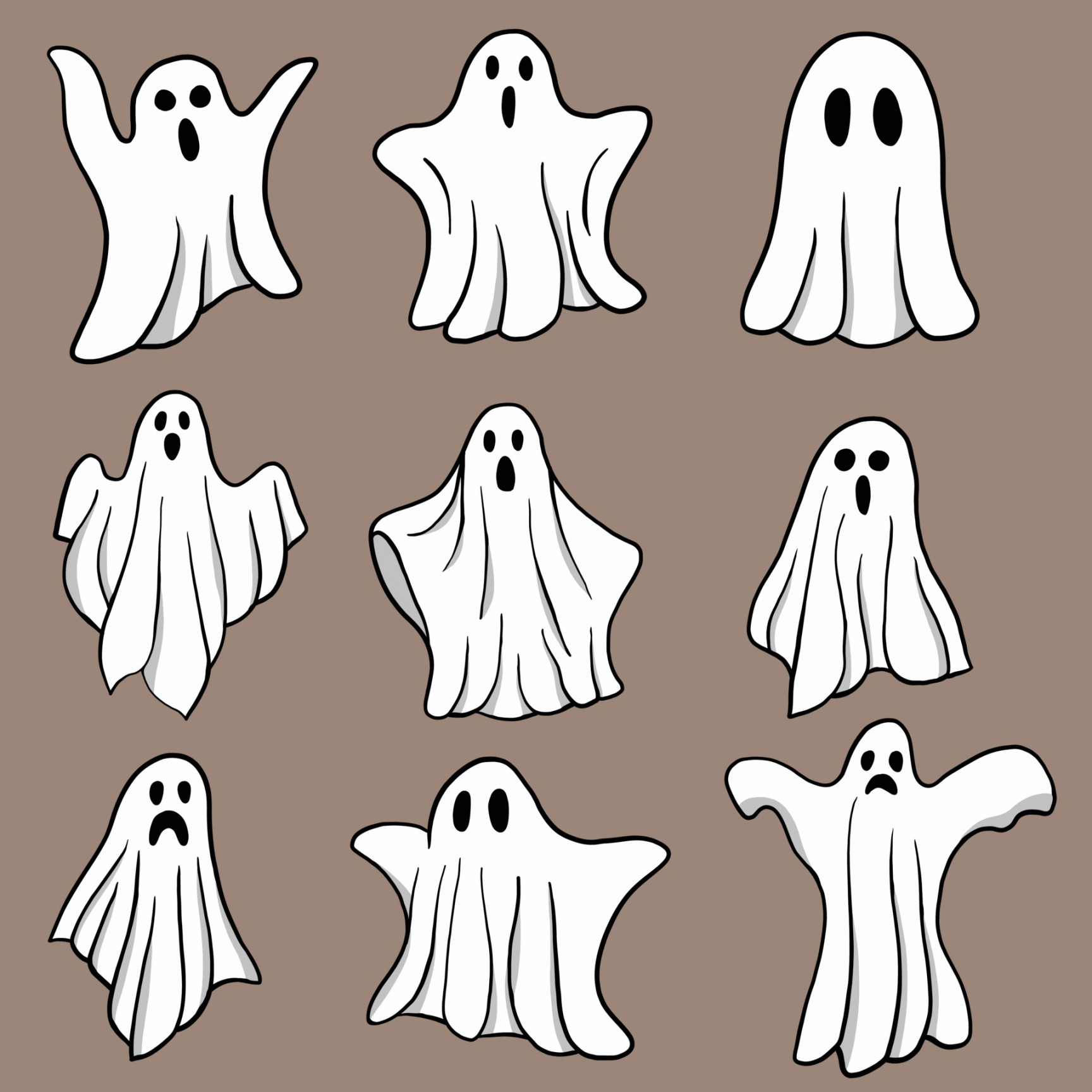 Simplicity halloween ghost freehand drawing flat design collection