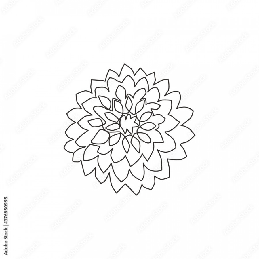 Single continuous line drawing of beauty fresh dahlia for garden