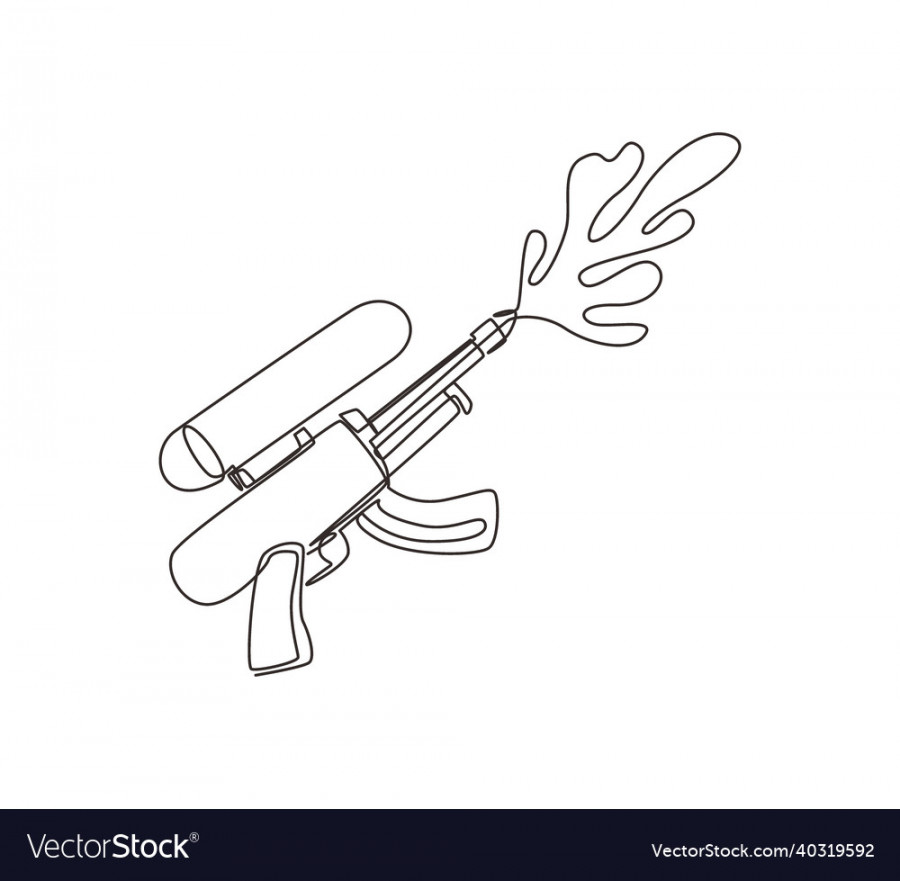 Single one line drawing water gun plastic summer Vector Image