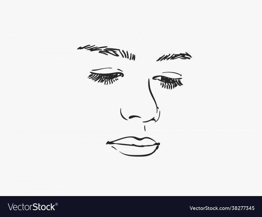 Sketch girls face serious eyes looking down Vector Image