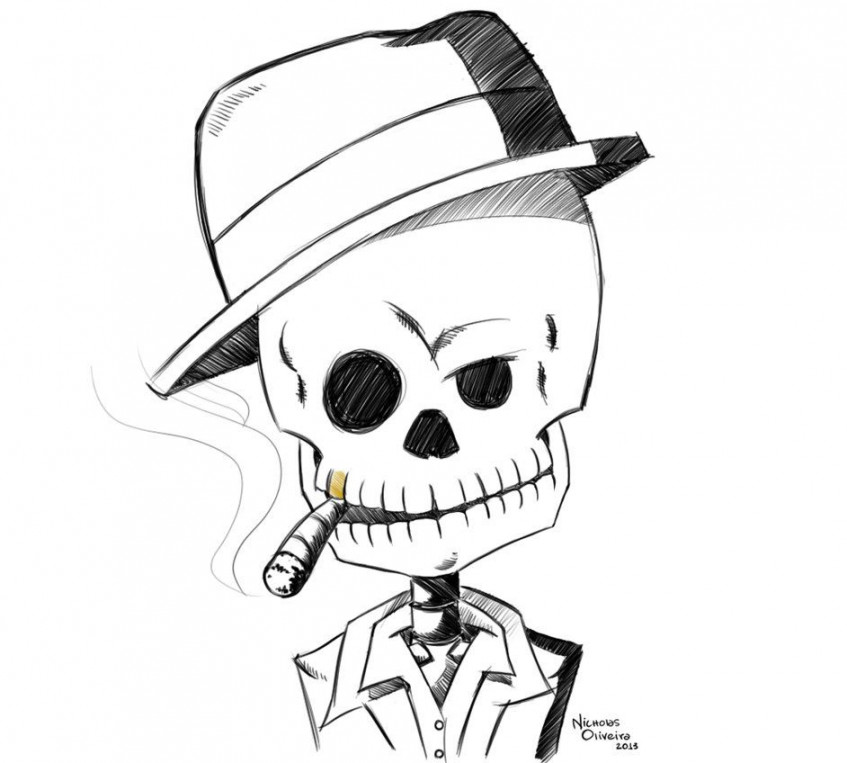 SKULL,GANGSTER,DRAWING  Gangster drawings, Skulls drawing, Drawings