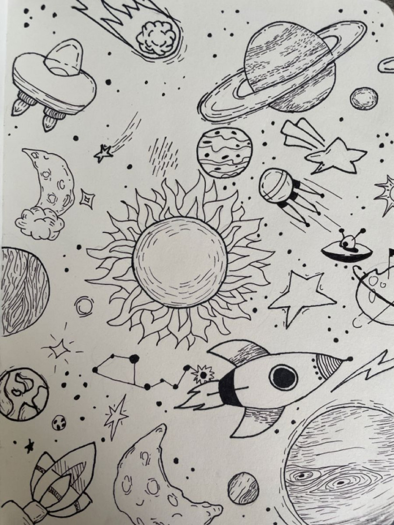 Space sketch in   Space drawings, Planet drawing, Outer space