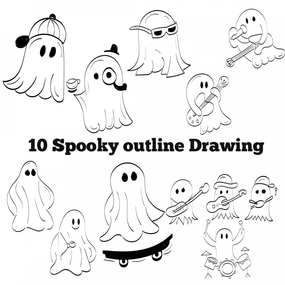 Spooky Ghost Outline Drawing – Only $