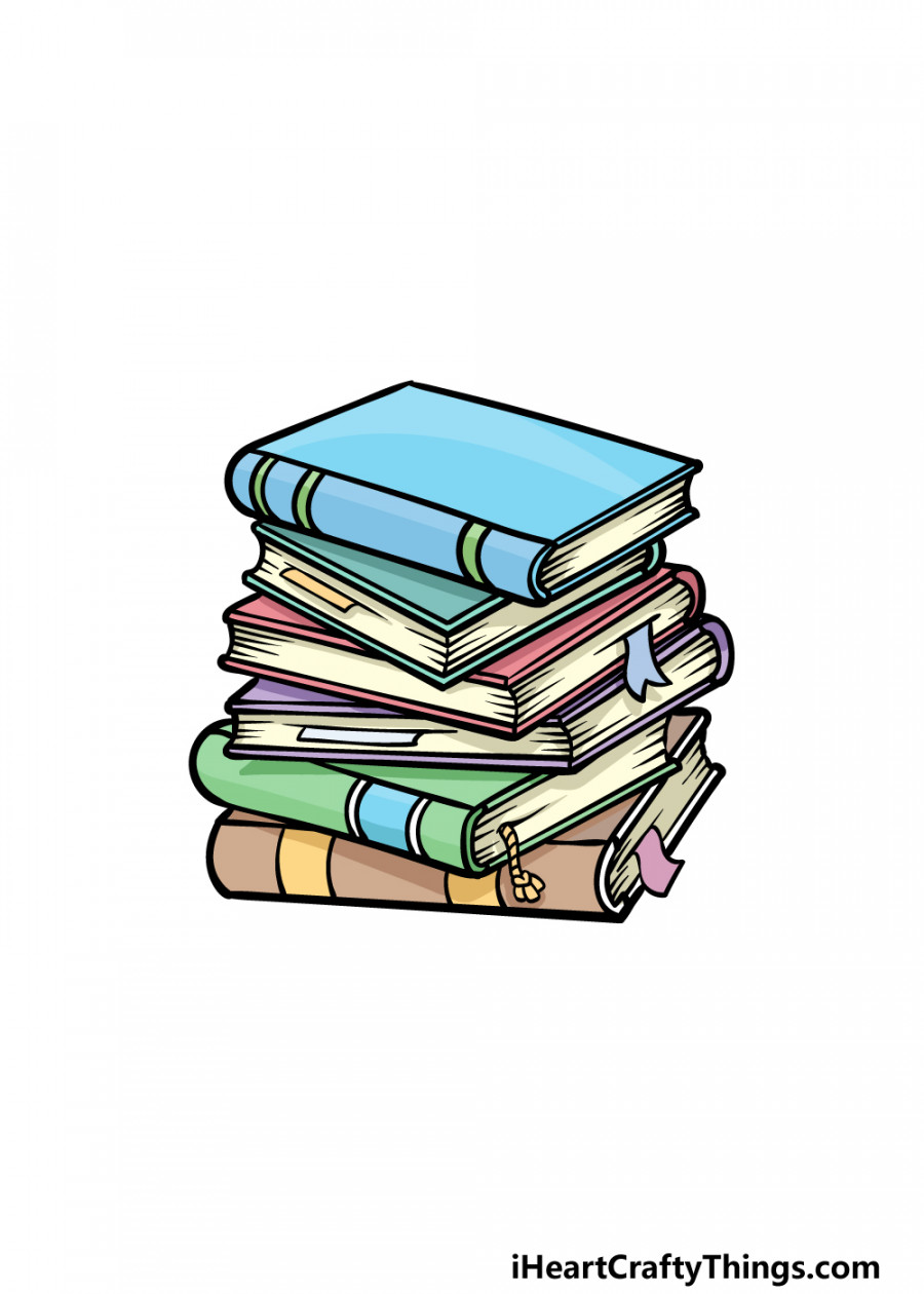 Stack Of Books Drawing - How To Draw A Stack Of Books Step By Step