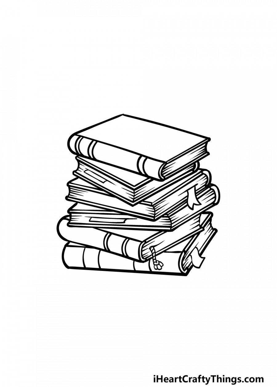 Stack Of Books Drawing - How To Draw A Stack Of Books Step By Step