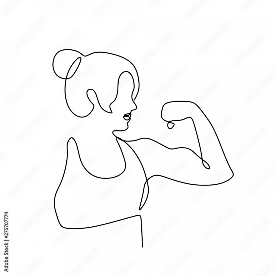 Strong women continuous one line drawing minimalist design on