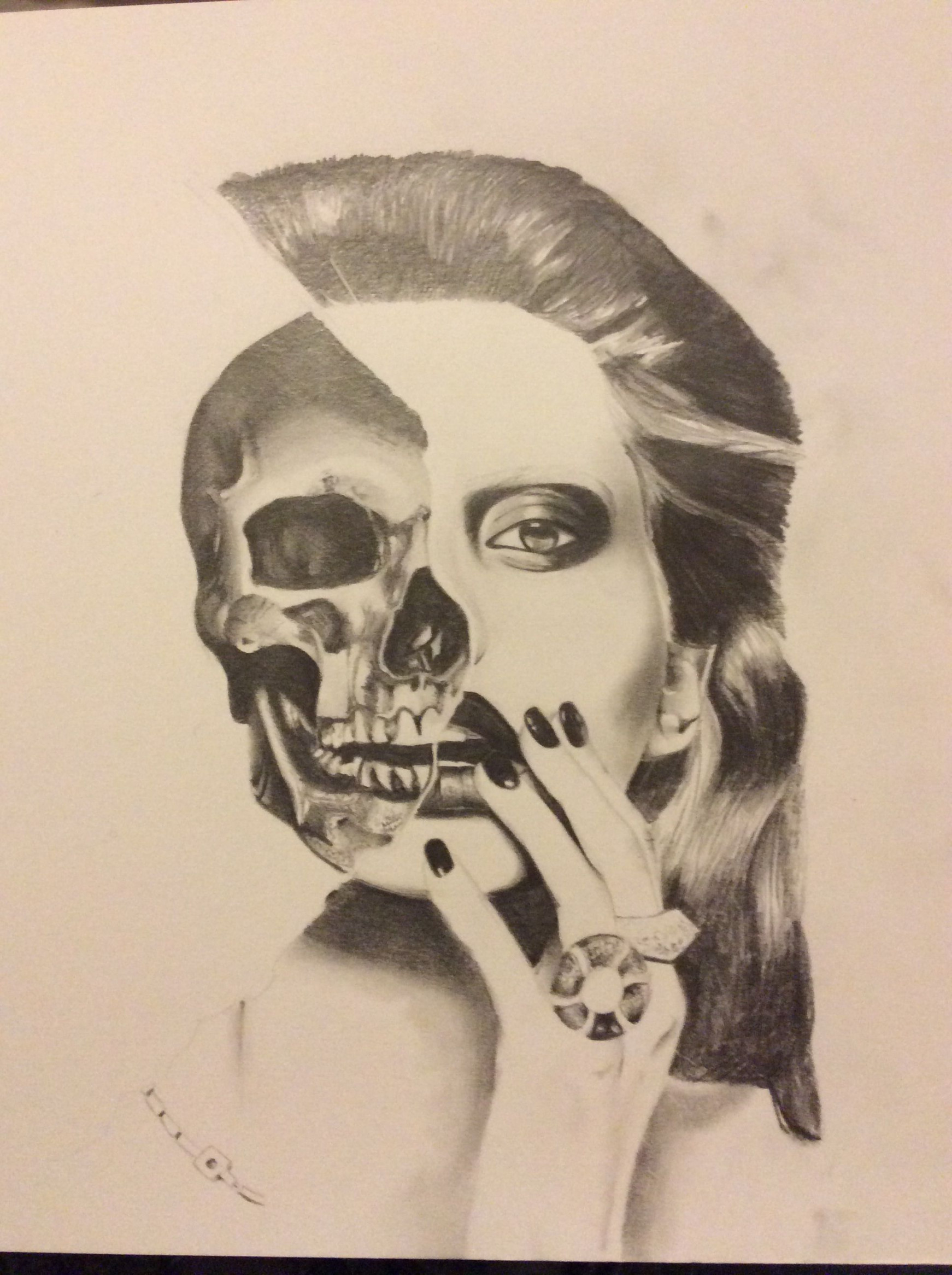 Stunning Half Skull and Half Face Drawing