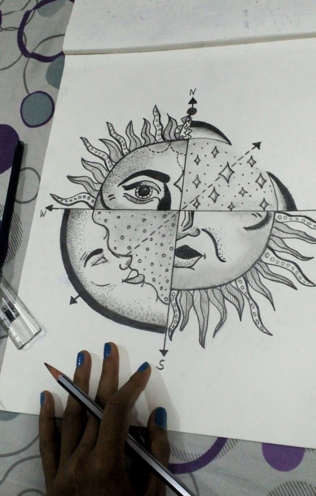 Sun and moon  Nature art drawings, Book art drawings, Unique drawings