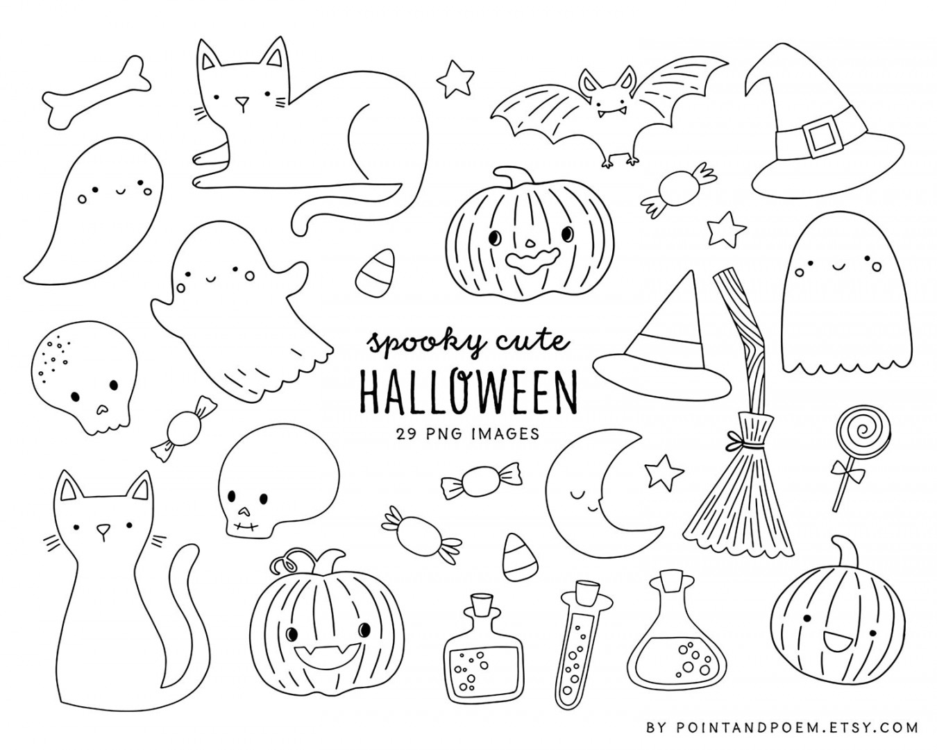 Süße Halloween Digital Stempel Clipart  Kommerzielle Nutzung Kinder Fun  Halloween Clipart  süßer Geist, Kürbis, Katze, Süßigkeiten, Fledermaus