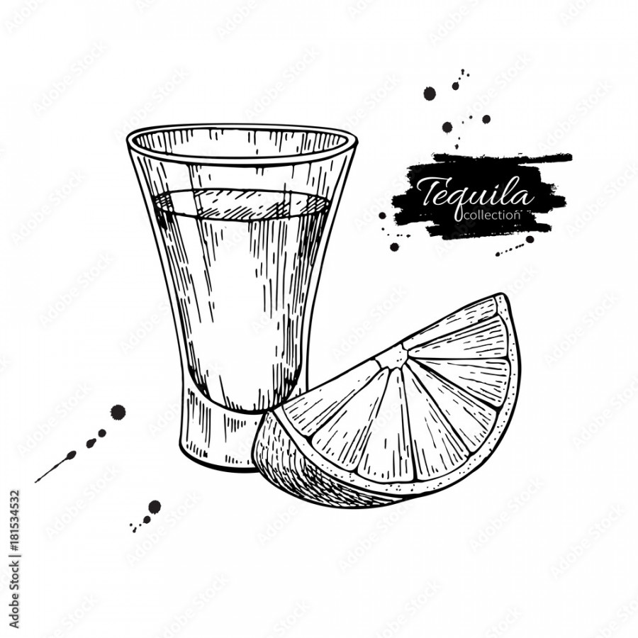 Tequila shot glass with lime