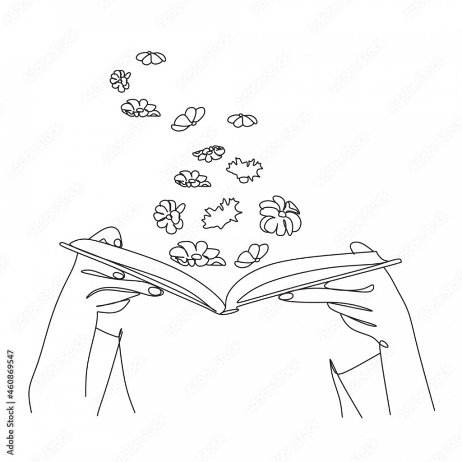 The book is in the hands of the writer vector line drawing