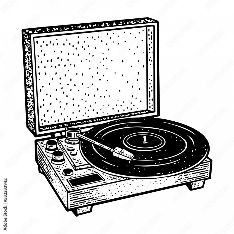 Turntable Record player sketch PNG illustration with transparent