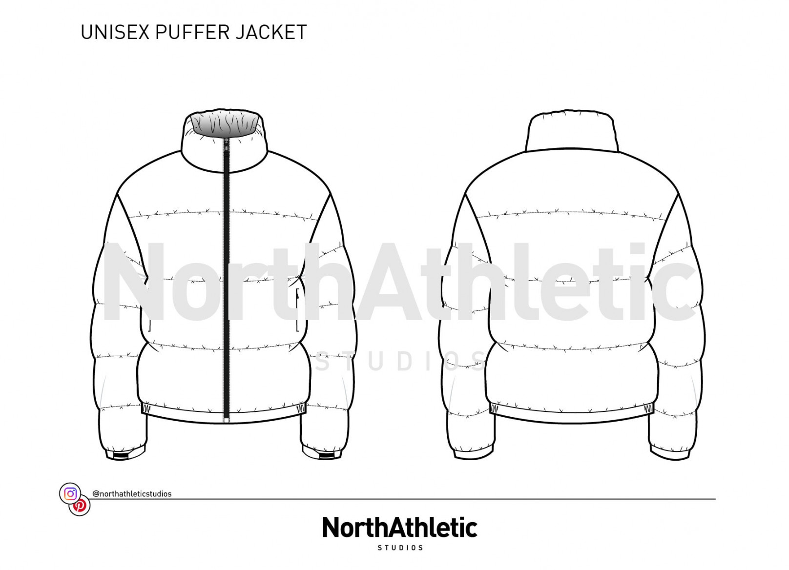 UNISEX PUFFER JACKET Fashion Vector Drawing, Flat Sketch, Fashion