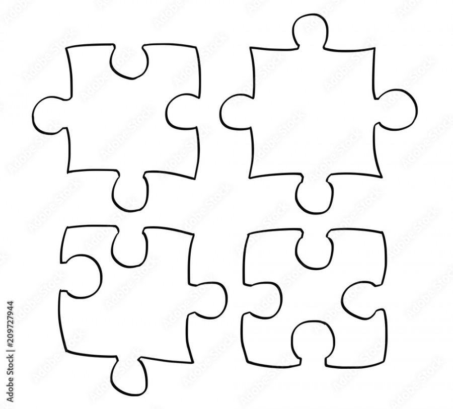 Vector artistic pen and ink drawing illustration of four jigsaw