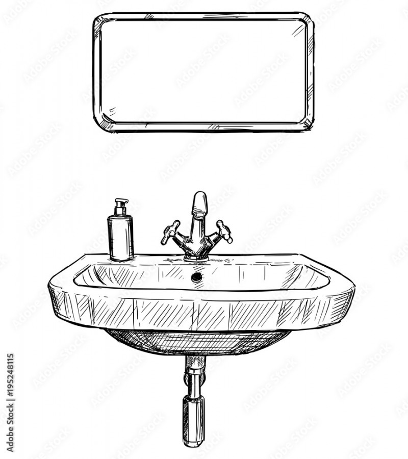 Vector artistic pen and ink hand drawing illustration of sink and