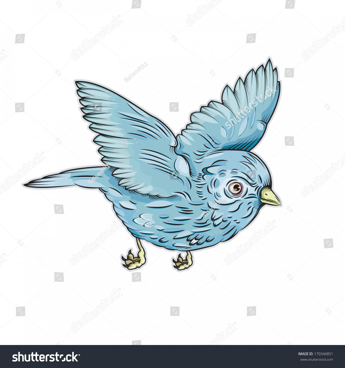 Vector Drawing Little Blue Bird Flyingblue: Stock-Vektorgrafik