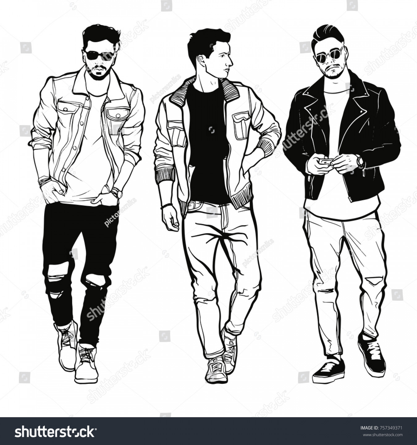 Vector Drawing Three Fashion Guys Stock Vector (Royalty Free