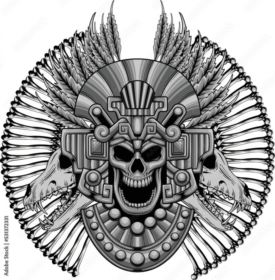 Vector illustraion of aztec skull warrior with vintage style