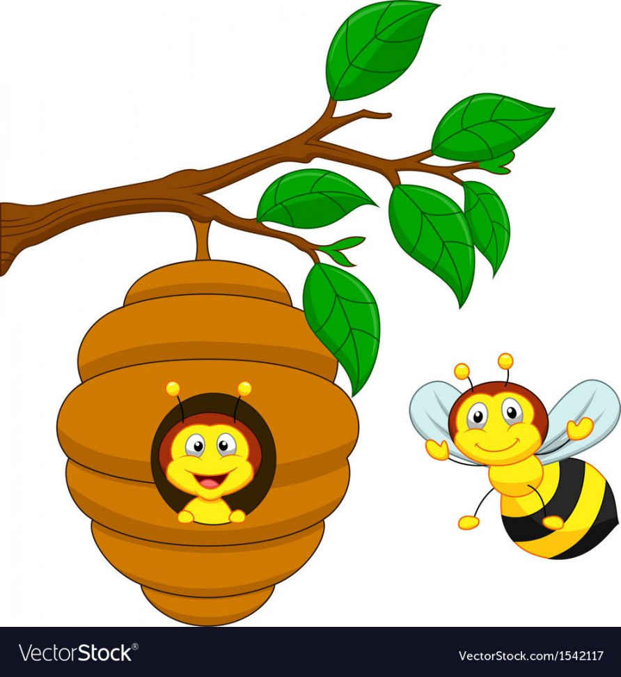 Vector illustration of Cartoon a honey bee and comb