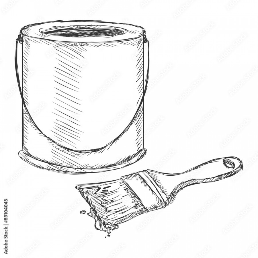 Vector Sketch Paint Can and Brush Stock-Vektorgrafik  Adobe Stock