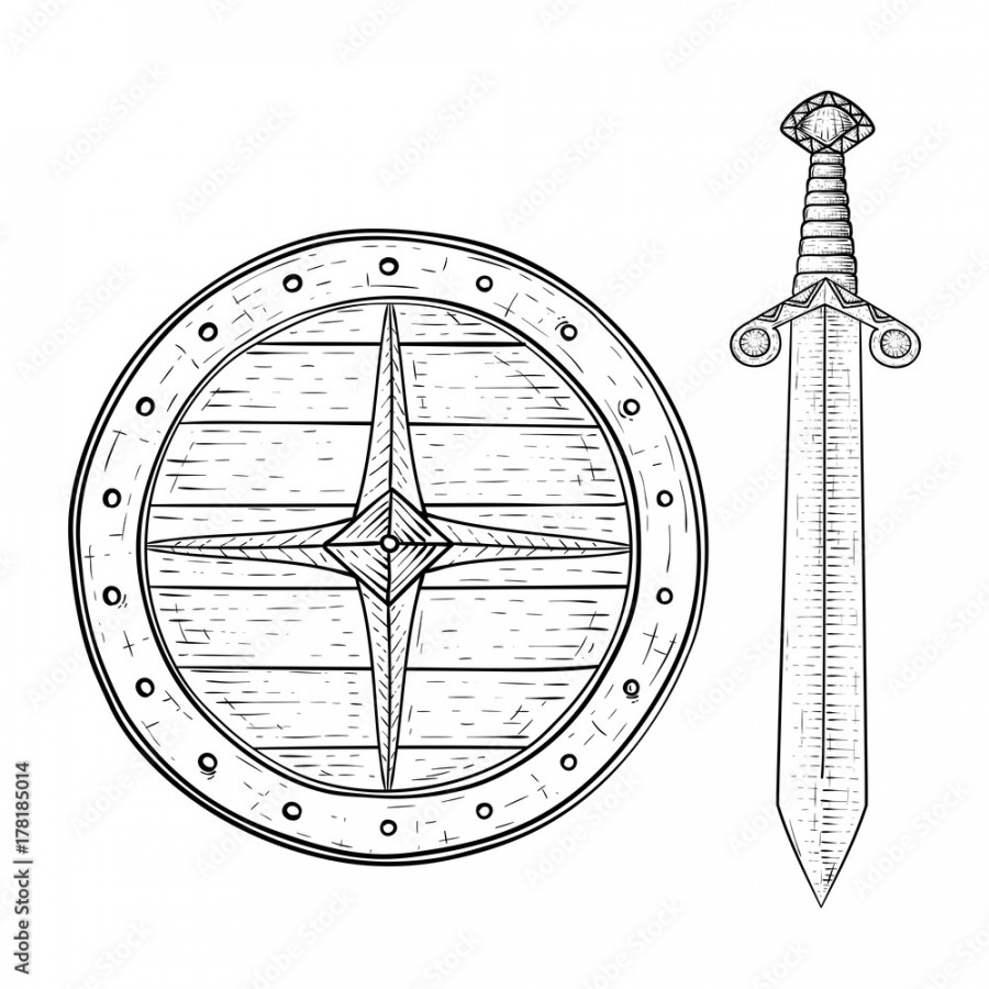 Viking shield and sword