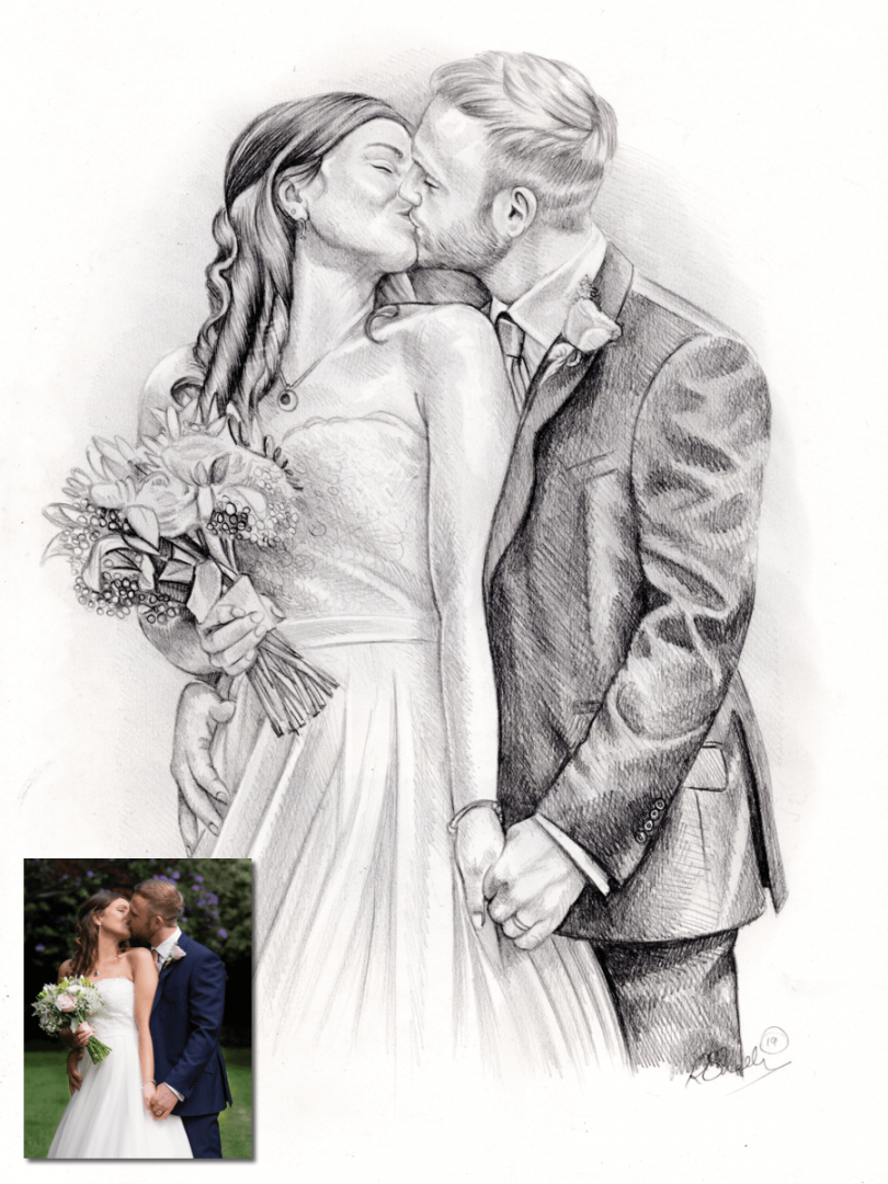 Wedding couple drawing - Bobbys Hand Drawn Portraits.